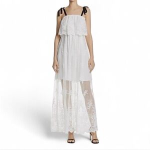 AQUA Embroidered Lace Maxi Dress Ivory Boho Romantic Size S‎